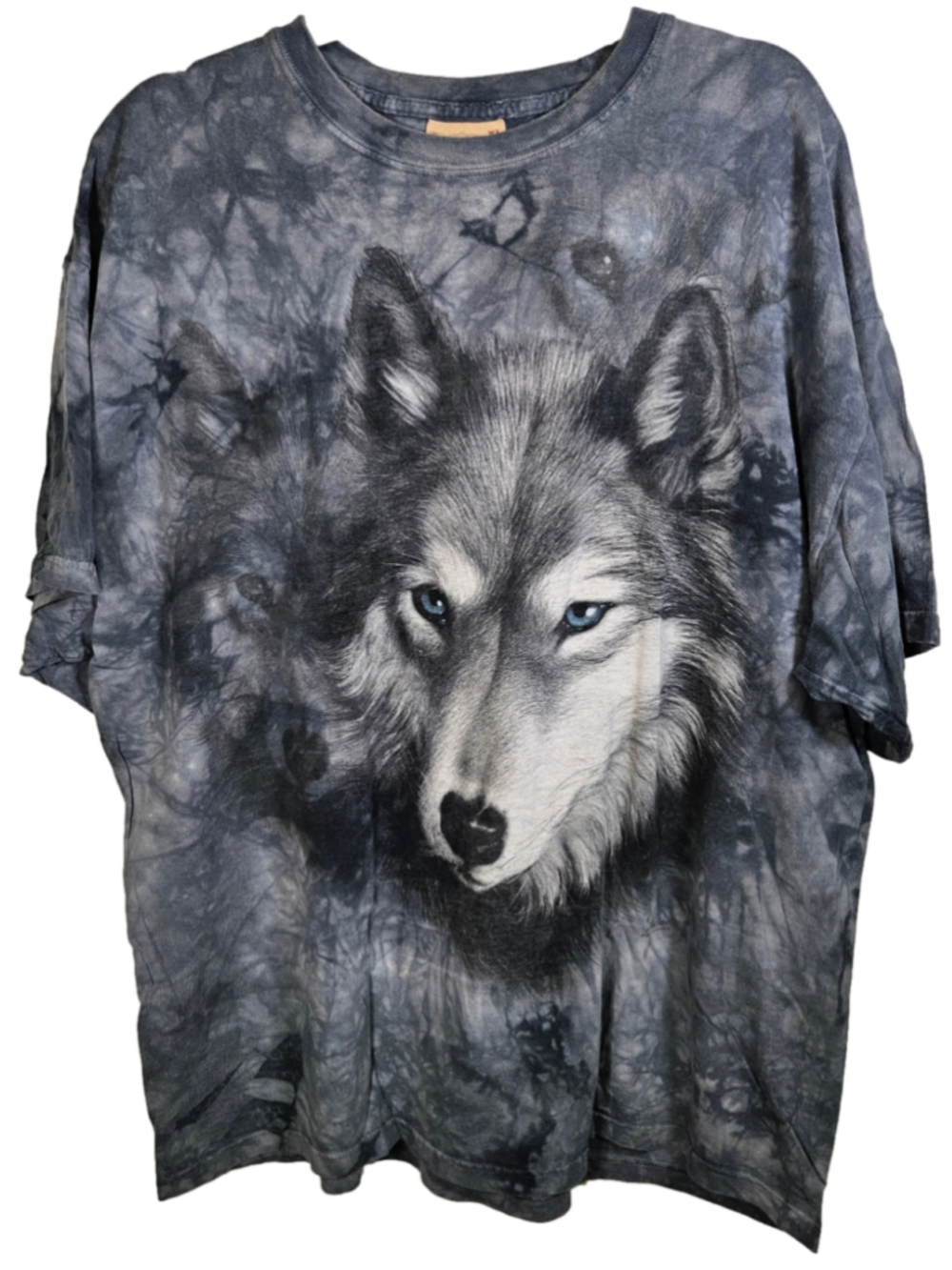 Vintage The Mountain Blue Eyed Wolf Tie Dye T Shirt Gray USA Adult XL Nature